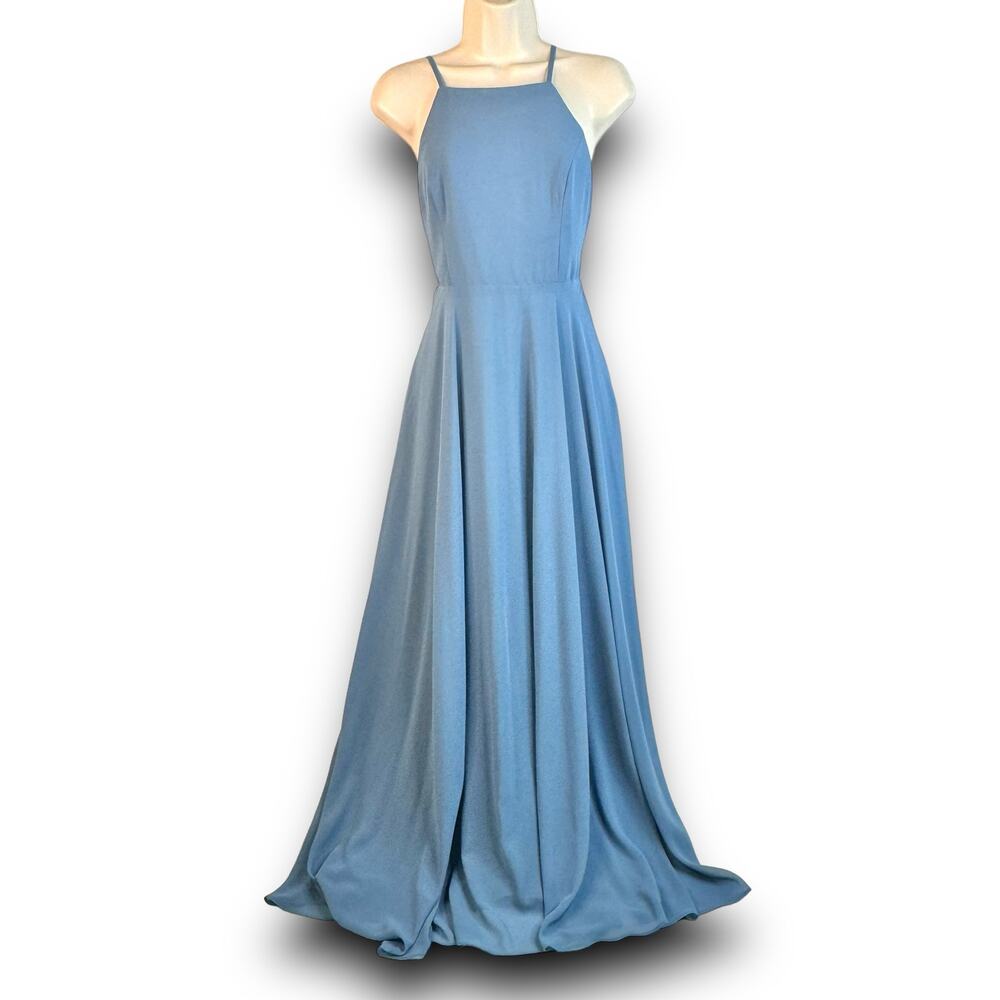 Lulus Long Light Blue Halter Maxi Dress Sleeveless Open Back Adjustable Small